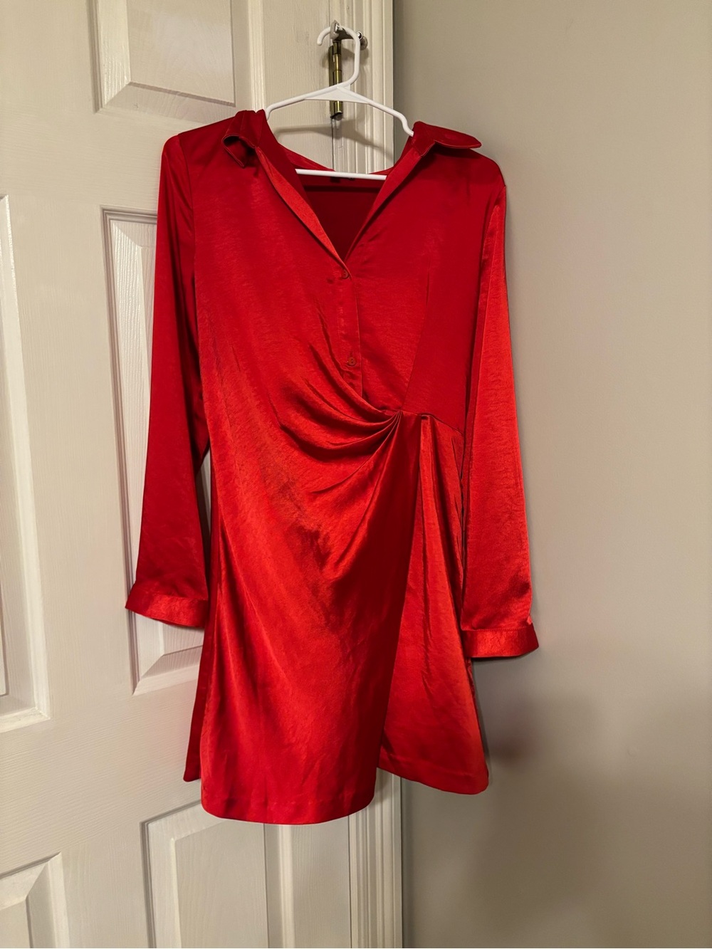 Skies Are Blue Red Satin Twist-Front Mini Dress Size S
